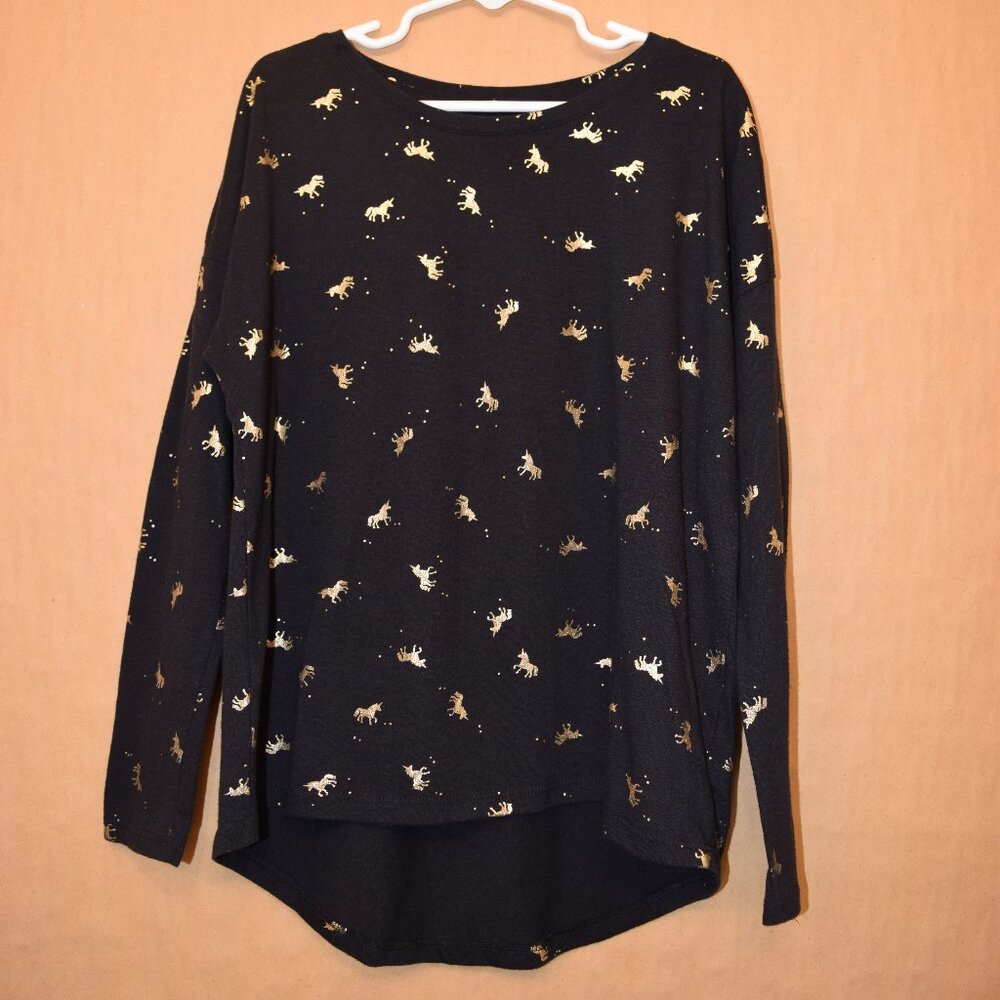 Old Navy Black & Gold Unicorn Print Relaxed Long Sleeve Tee | Size M